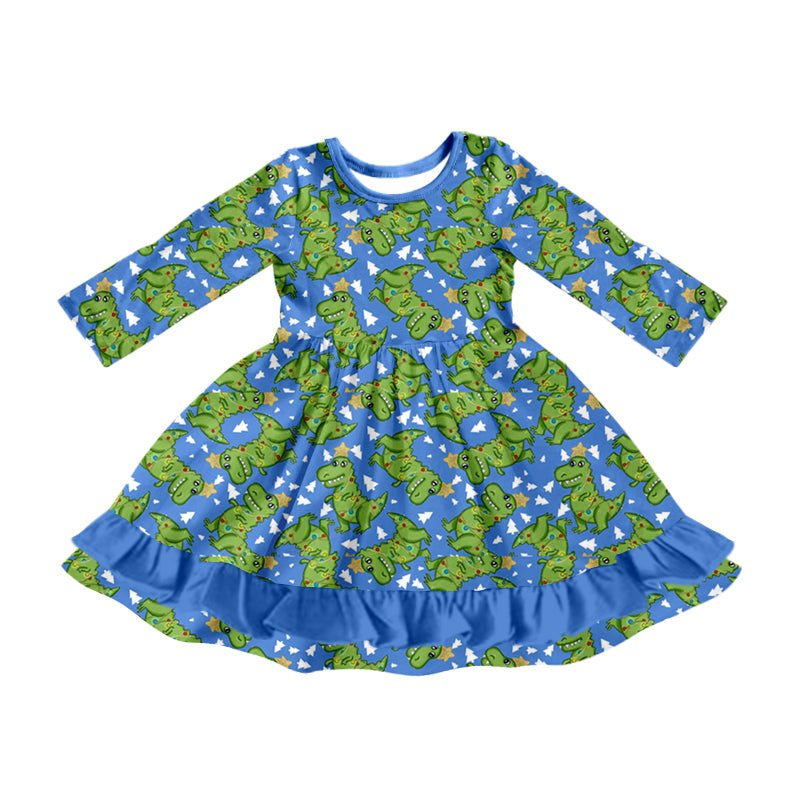 8.14 custom each style moq 5eta 4-6week baby girls clothes dinosaur long sleeve dress