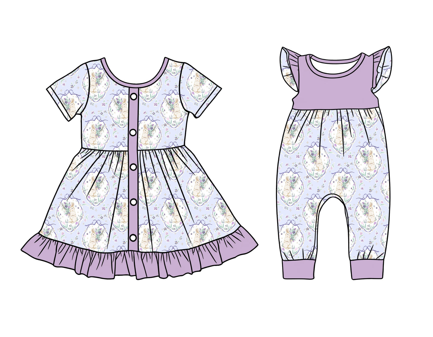 26.1.15 custom each style moq 5 eta 6-8week Sibling Sister bunny bow baby short sleeve romper and dress match design
