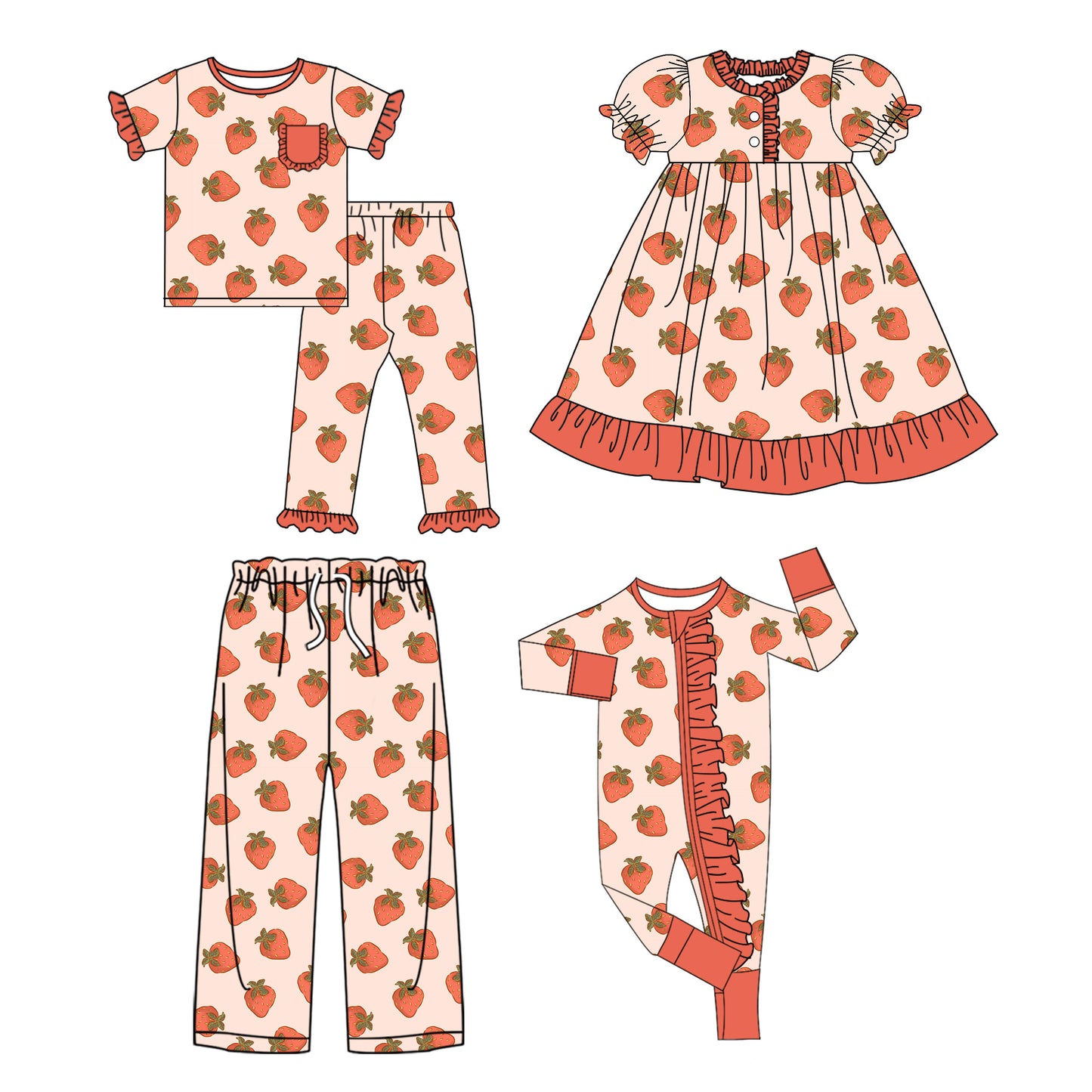 25.10.17 custom each style moq 5 eta 6-8week Sibling Sister strawberry baby short sleeve pants sets and romper and dress and adult pants match design
