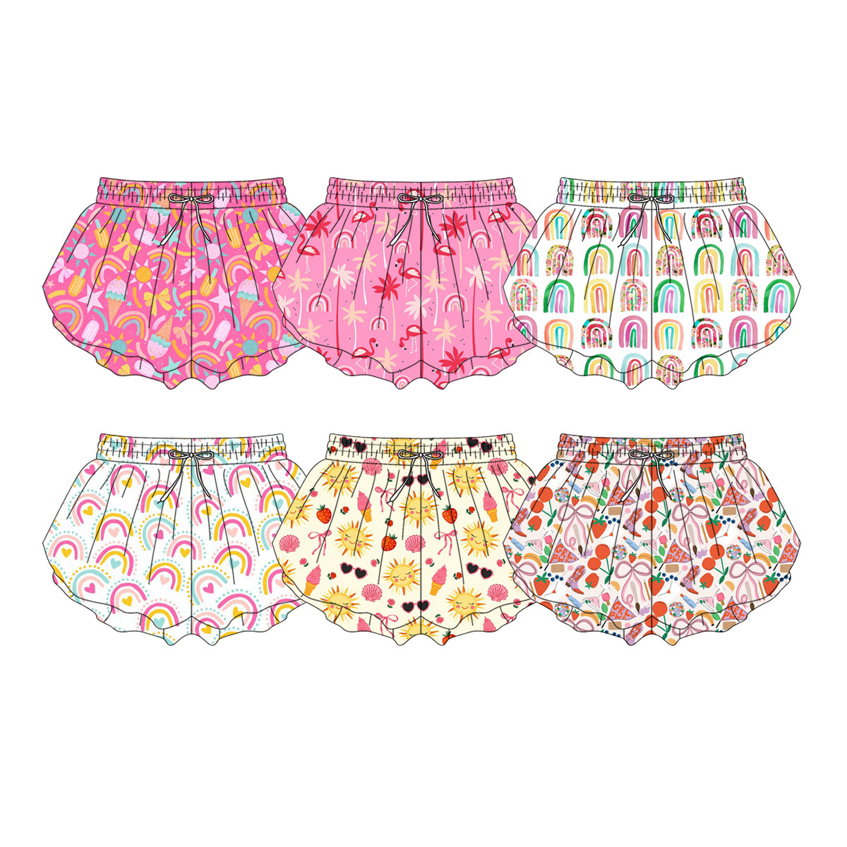 Custom moq 5 mix size Sibling Yoga Baby Girl Outfit Printed Shorts Baby Girl's Clothing