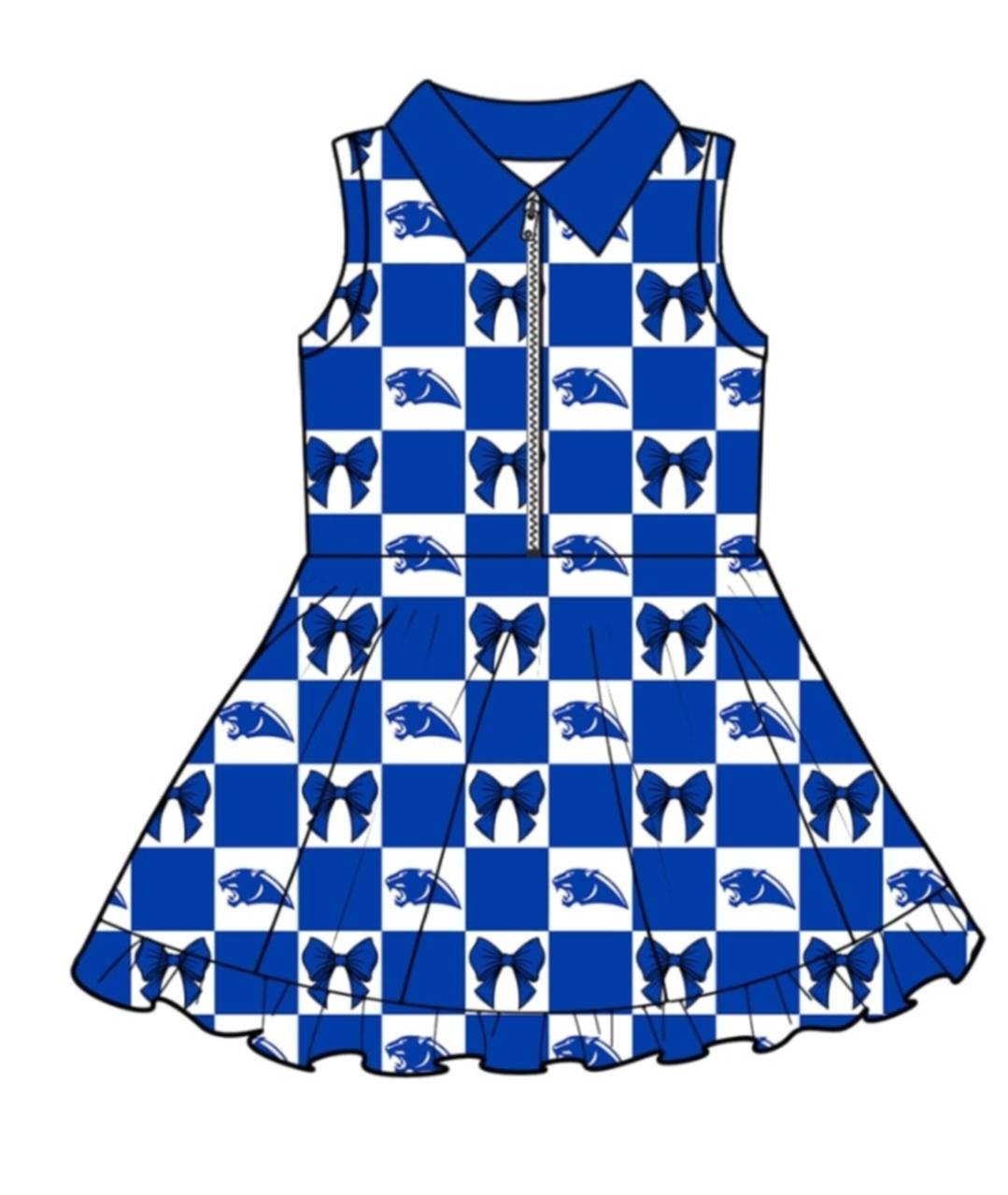 Custom moq 5 mix size milk silk summer teams Blue Plaid Baby Girl's Sleeveless Knee-Length Yoga Dress