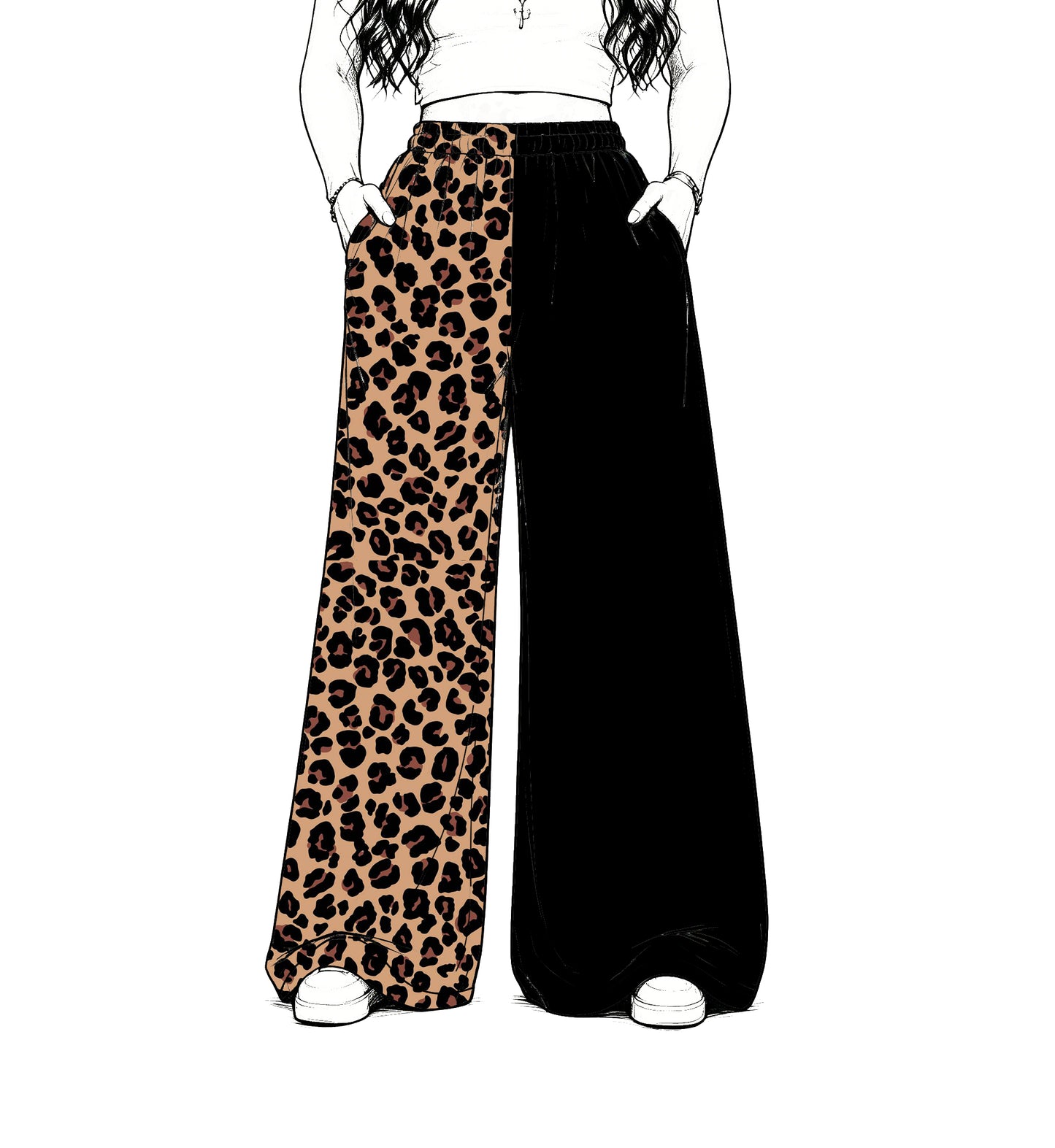 custom moq 5 mix size Baby Kids Black Leopard Patchwork Print Team Flare Pants Casual Bottom