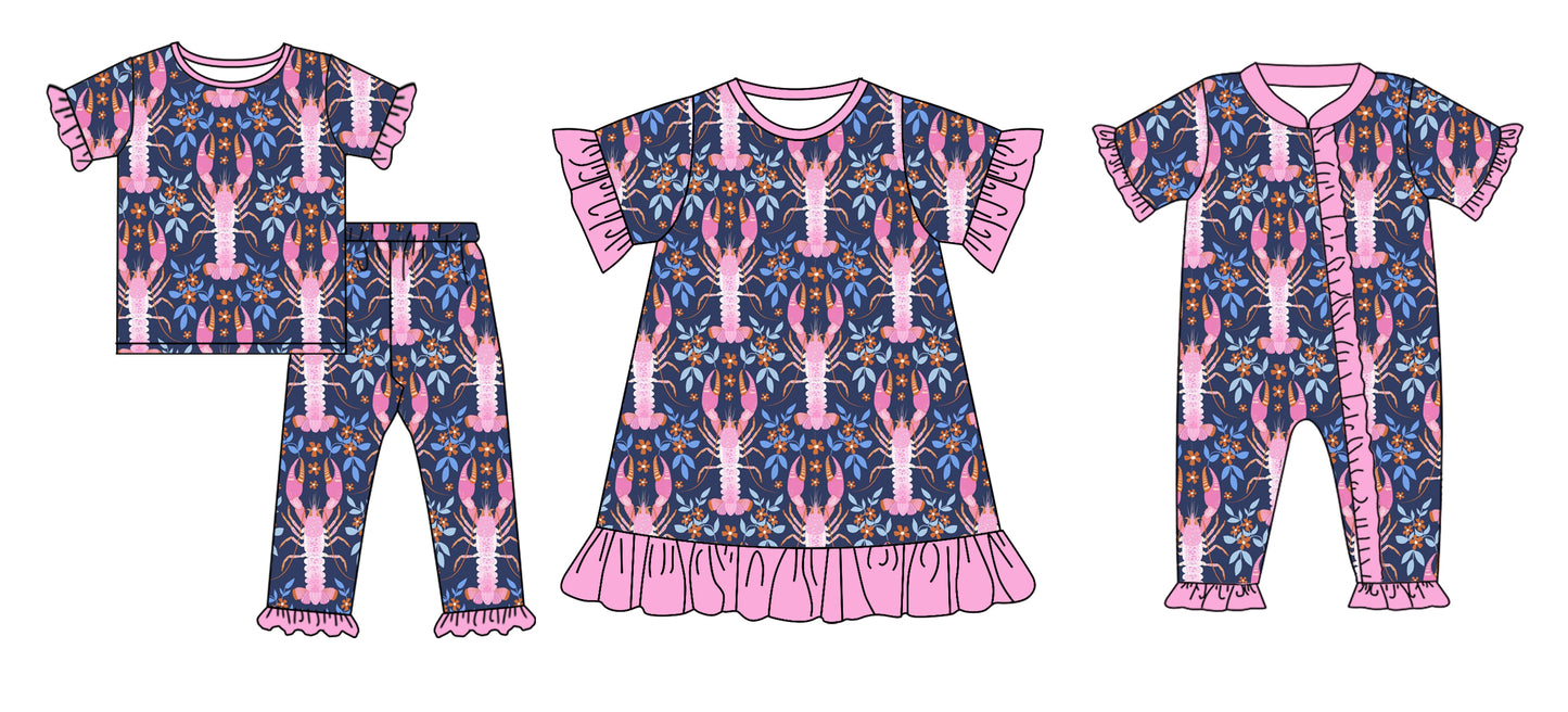 11.28 custom each style moq 5eta 4-6week Sibling Sister crayfish floral baby girl sets and dress and rompers match family design