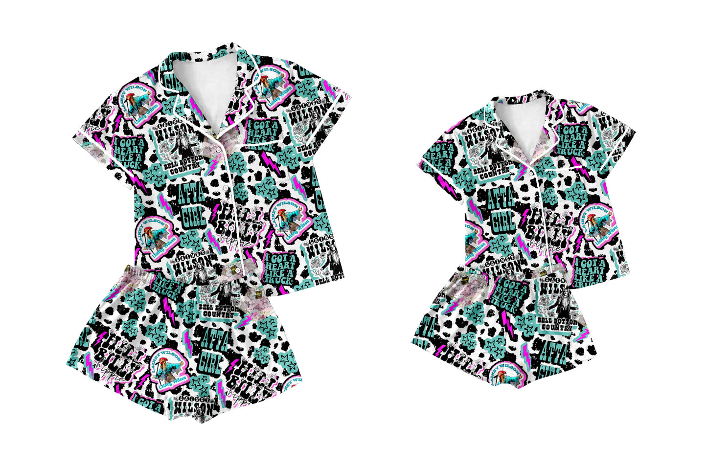 3.18 custom each style moq 5eta 4-6week Sibling Sister short sleeve shorts sets and adult sets match design