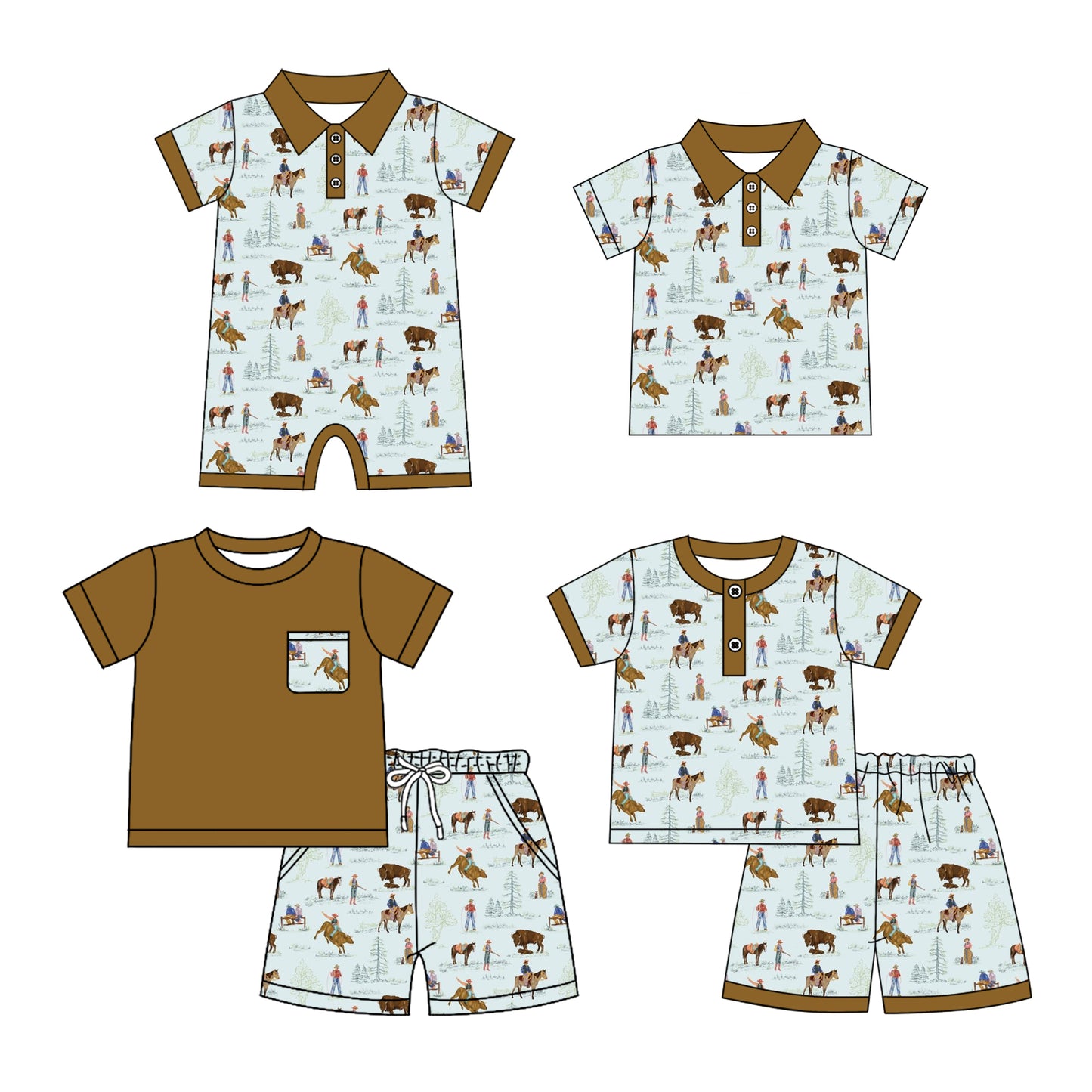 25.12.29 custom each style moq 5 eta 6-8 week Sibling Sister horse baby boy short sleeve shorts sets 2 and boy rompers and top match family design
