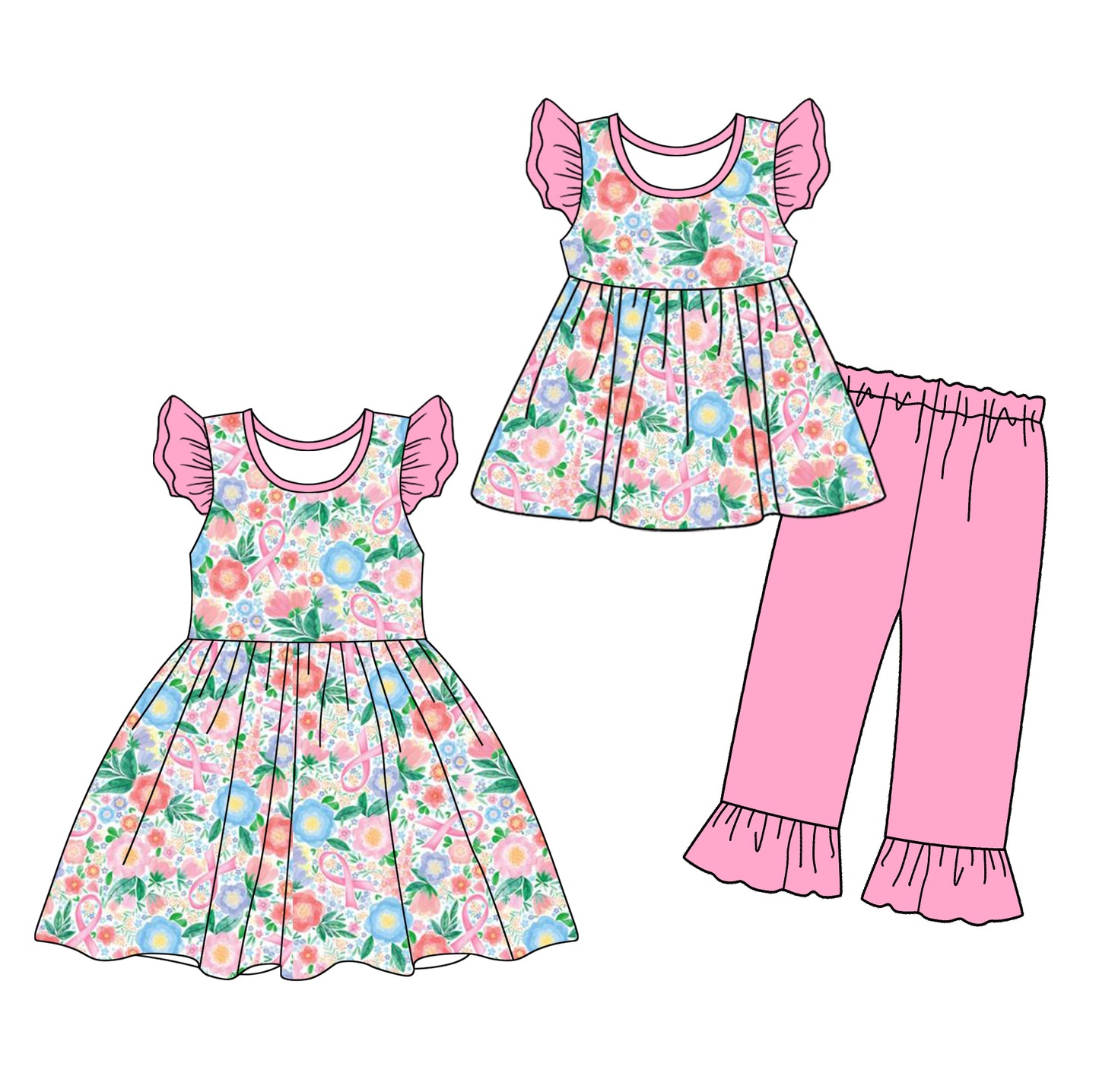 25.8.6 custom each style moq 5eta 4-6week Sibling Sisters floral baby girl short sleeve pants sets and dress match family design