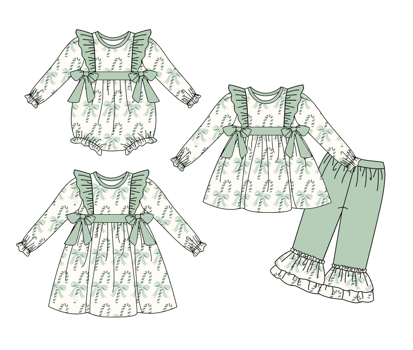 25.6.4 custom each style moq 5eta 4-6week Sibling Sisters Christmas bow baby girl long sleeve pants sets and dress and rompers match family design