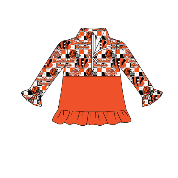 Deadline September 23 custom no moq eta 6-8weeks Orange Letter B-Helmet Plaid Lace Cuff Zipper Pullover Top