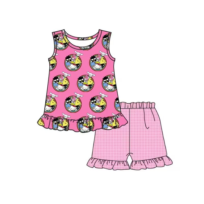 custom moq 5 eta 4-5 weeks baby girls clothes pink sleeveless girls red summer outfit