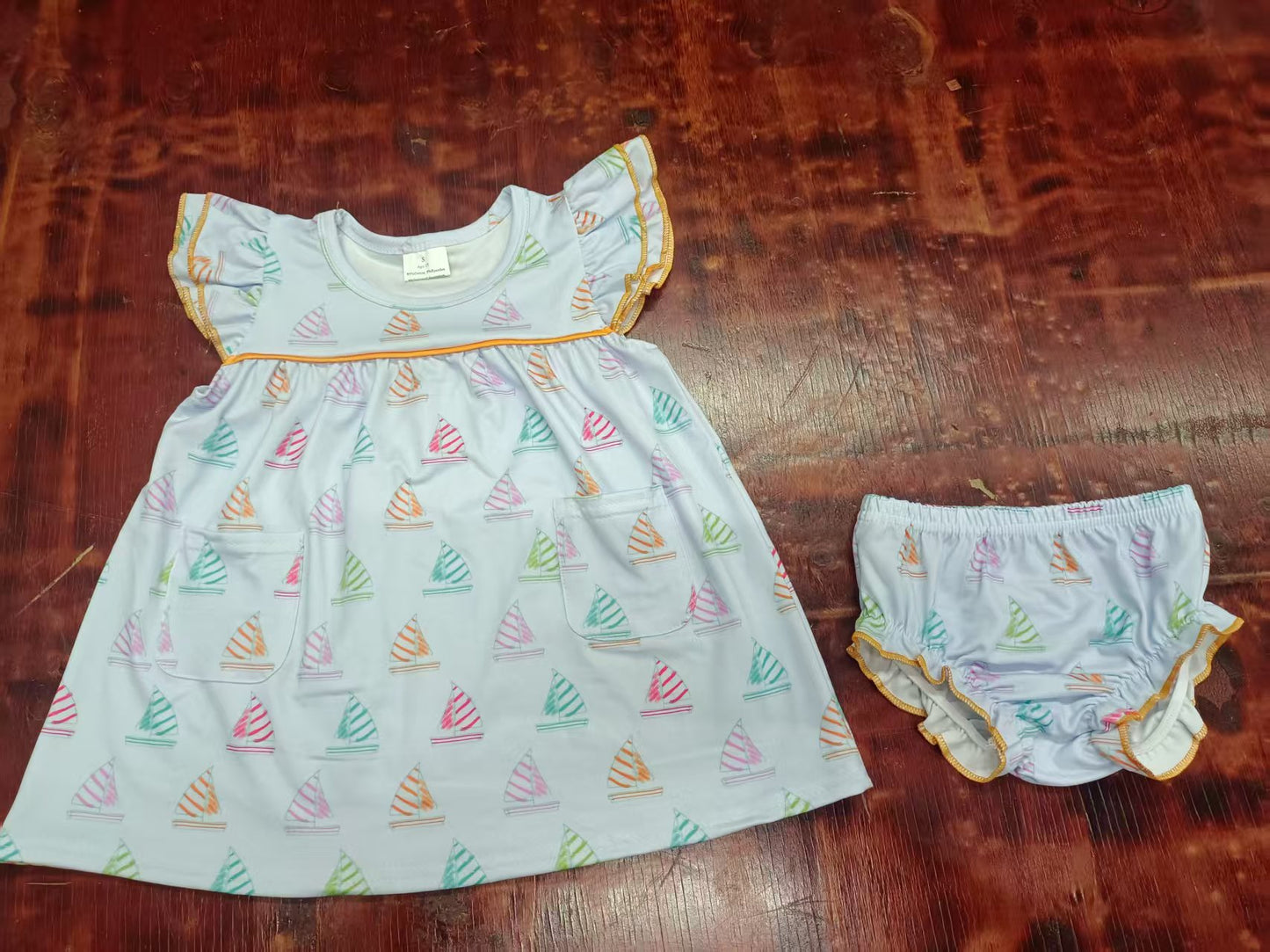 Custom moq 3 eta 6-7weeks baby girl clothes boat flying sleeve briefs sets-25.4.30