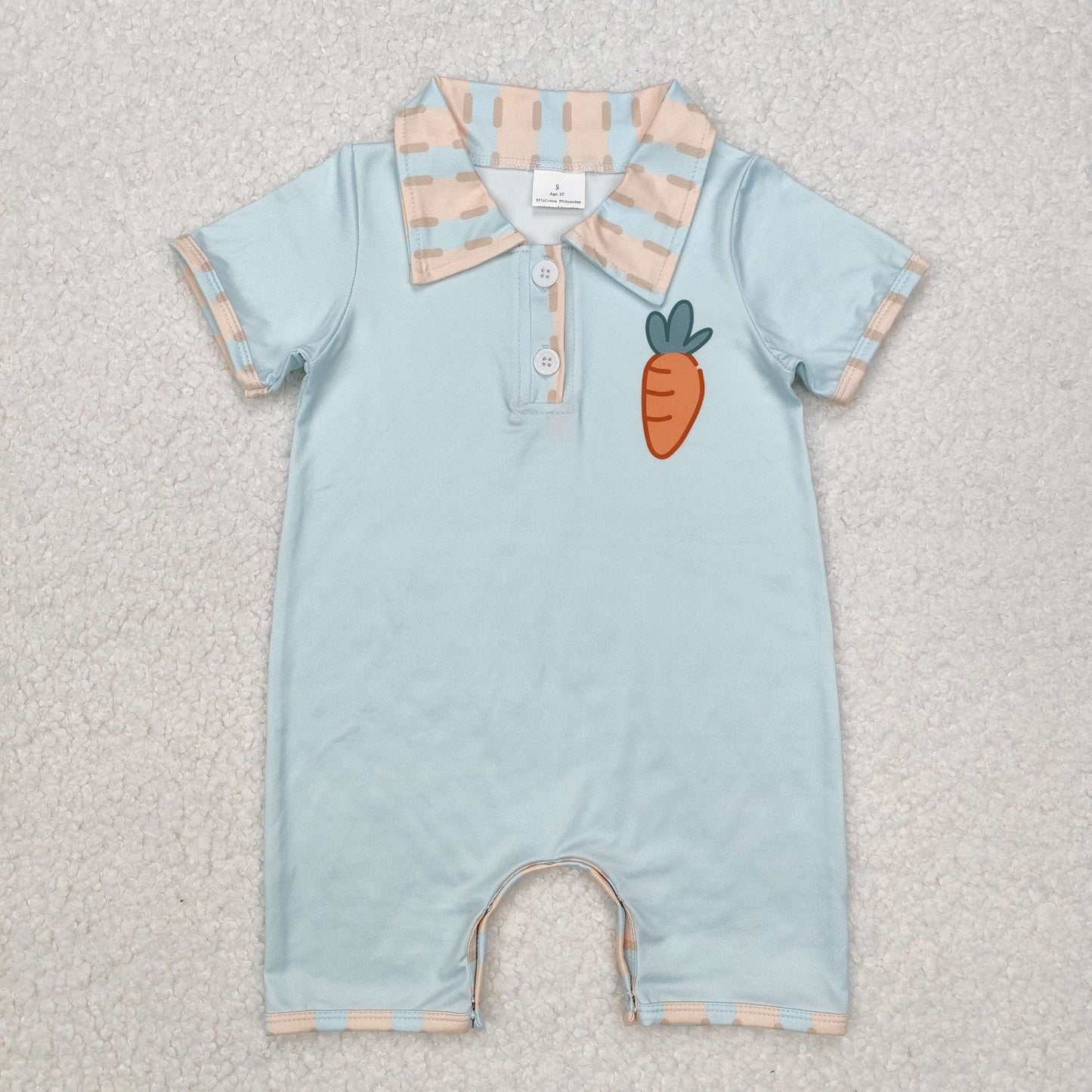 RTS NO MOQ(In Stock) SR2226 Easter Carrot Stripe Neck Short Sleeve Jumpsuit