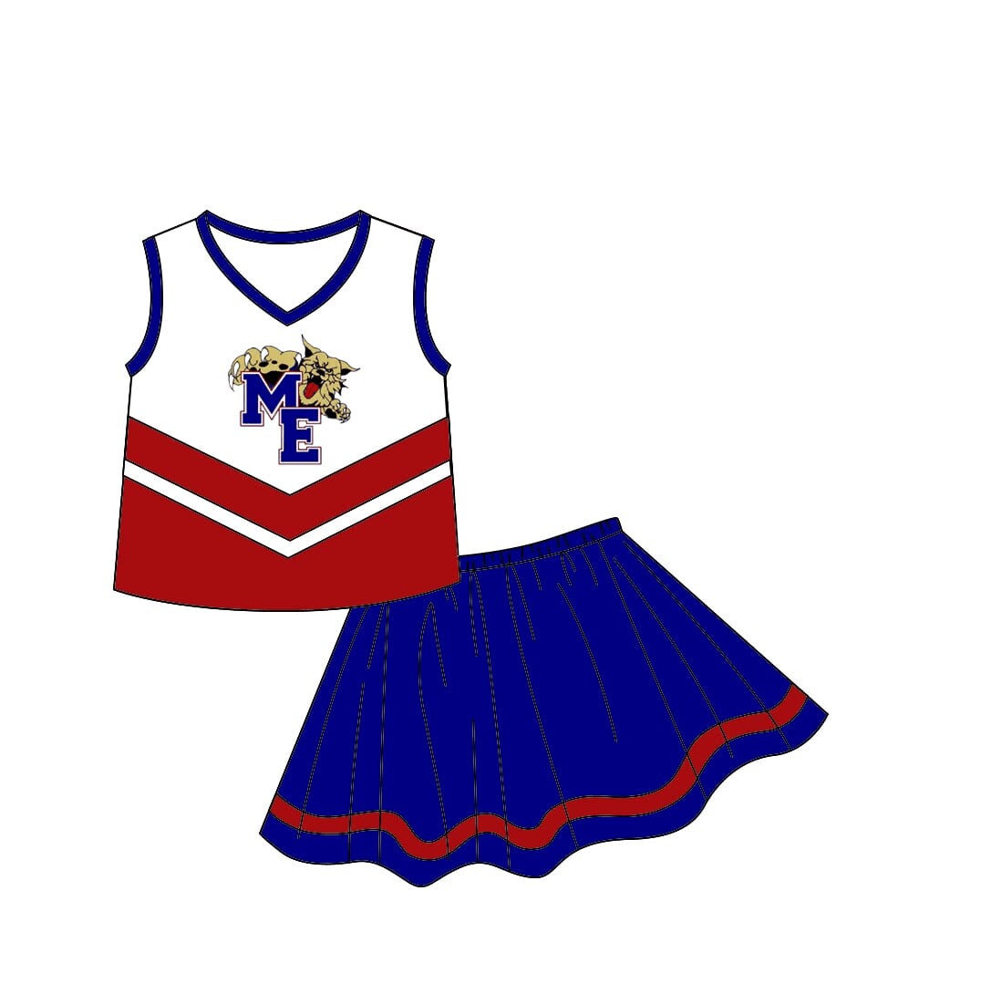 Deadline September 16 custom no moq eta 6-8weeks Red Letter Tiger Sleeveless Top-Blue Cheerleading Skirt Set