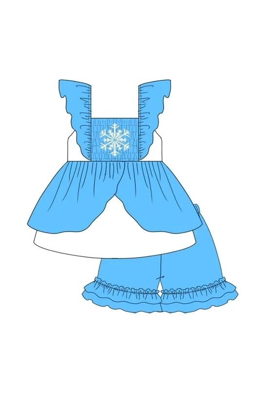 baby girl clothes blue flying sleeve shorts toddler girl summer outfit