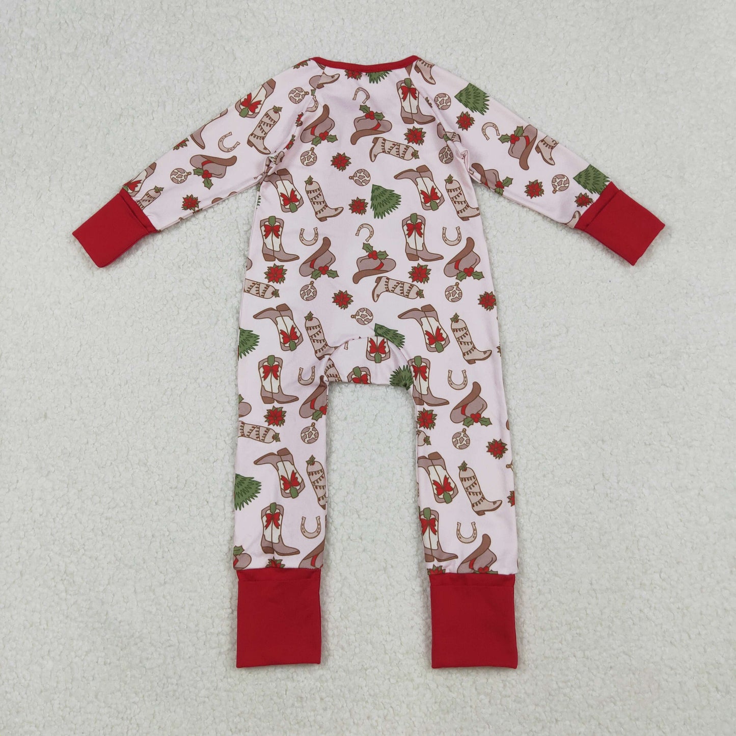 RTS NO MOQ(In Stock) LR2584 Pink long-sleeved bodysuit with a red zipper and Christmas tree boots and hat