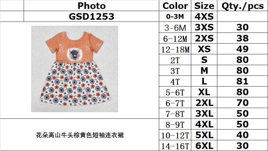 RTS NO MOQ ETA 5/7days Arrived GSD1253 Flower alpine bull head brown short-sleeved dress