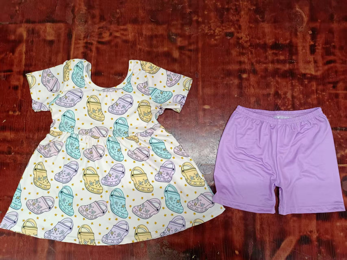 Custom moq 3 eta 6-7weeks baby girls clothes purple short sleeve shorts sets-25.5.12