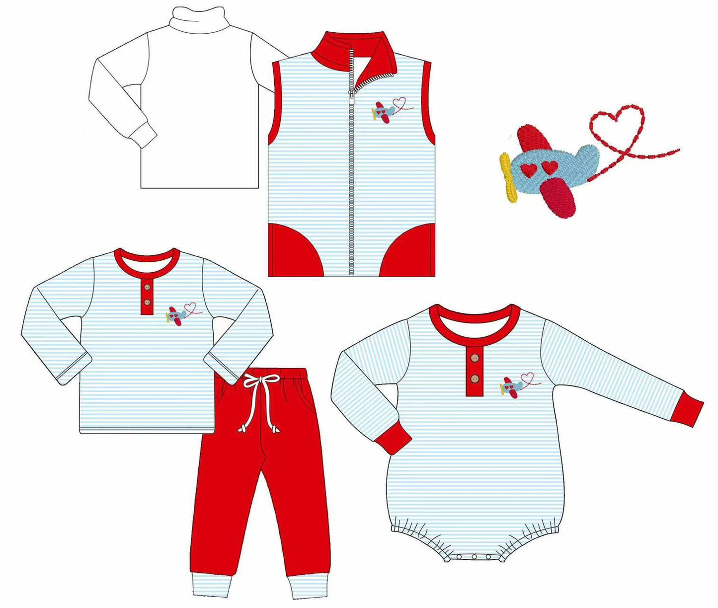 Custom moq 5 each style eta 6-7weeks baby girl clothes airplane long sleeve pants sets and vest and top and romper-25.8.9