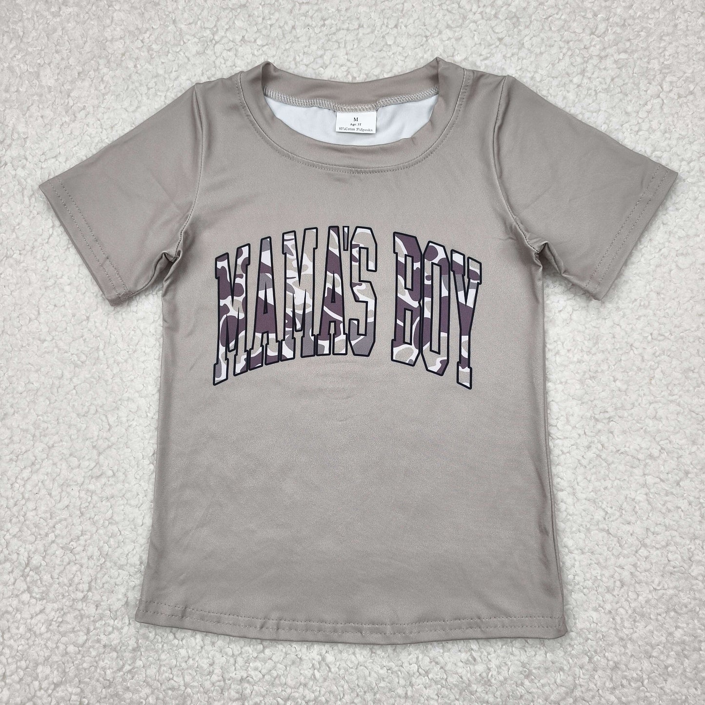 RTS NO MOQ(In Stock ) mama's boy lettered gray-green short-sleeved top
