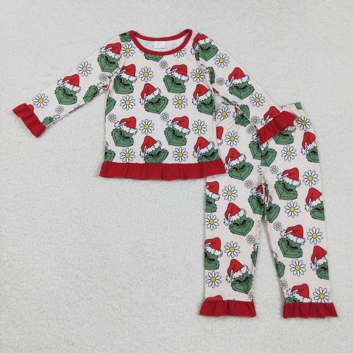 RTS NO MOQ(In Stock) GLP2635 Christmas floral red pink long-sleeved trousers pajama set