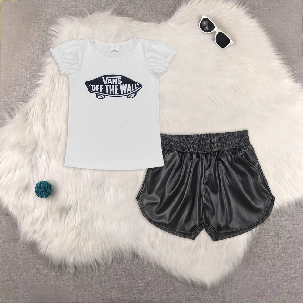 RTS NO MOQ ETA 5/7days Arrived GT0479+SS0413 skateboard short-sleeved white top Glossy leather black shorts sets