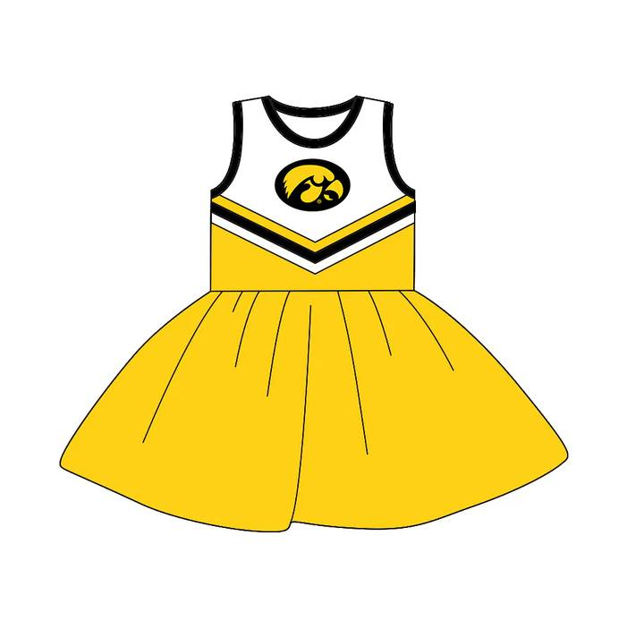Custom moq 5 each style eta 6-7weeks baby girl clothes team yellow sleeveless dress-25.8.21