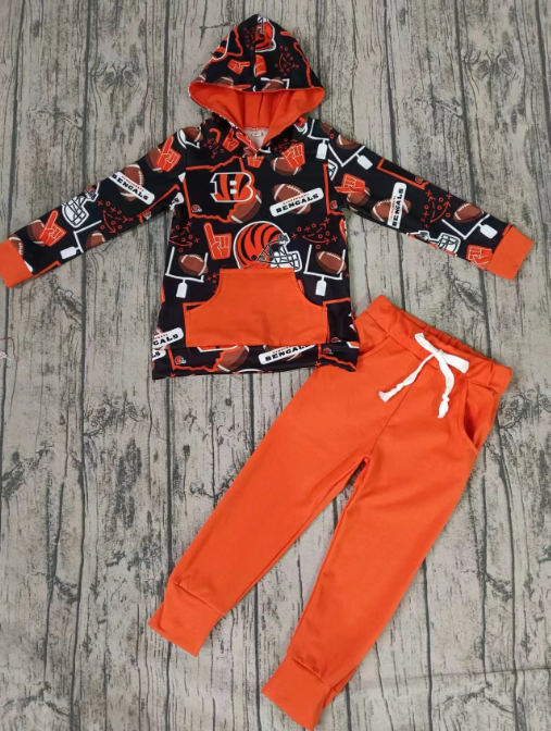 Deadline November 22 custom no moq eta 6-8weeks Orange-red tiger print letter B hooded pullover long-sleeved trousers suit