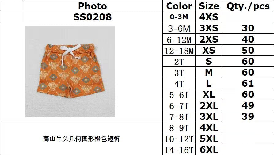 SS0208 Alpine Cow Head Geometric Orange Shorts