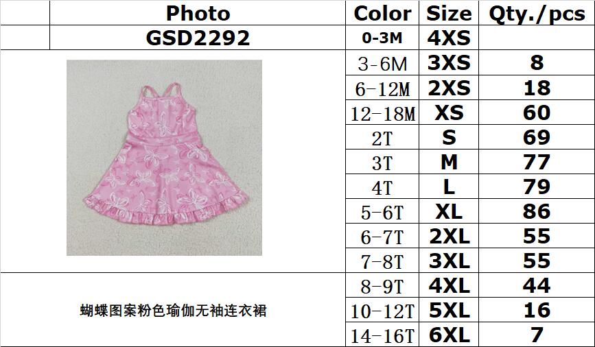 RTS NO MOQ GSD2292 Pink yoga sleeveless dress with butterfly pattern