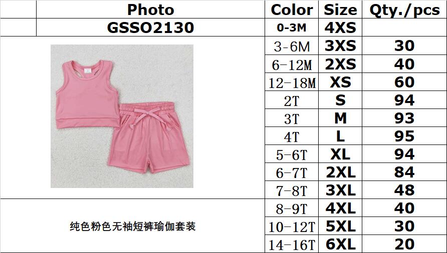 RTS NO MOQ ETA 5/7days Arrived GSSO2130 Pure pink sleeveless shorts yoga set