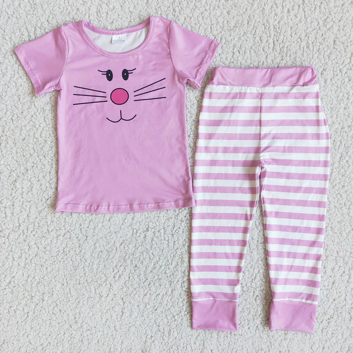 RTS NO MOQ Easter Rabbit Short Sleeve Pant Suit