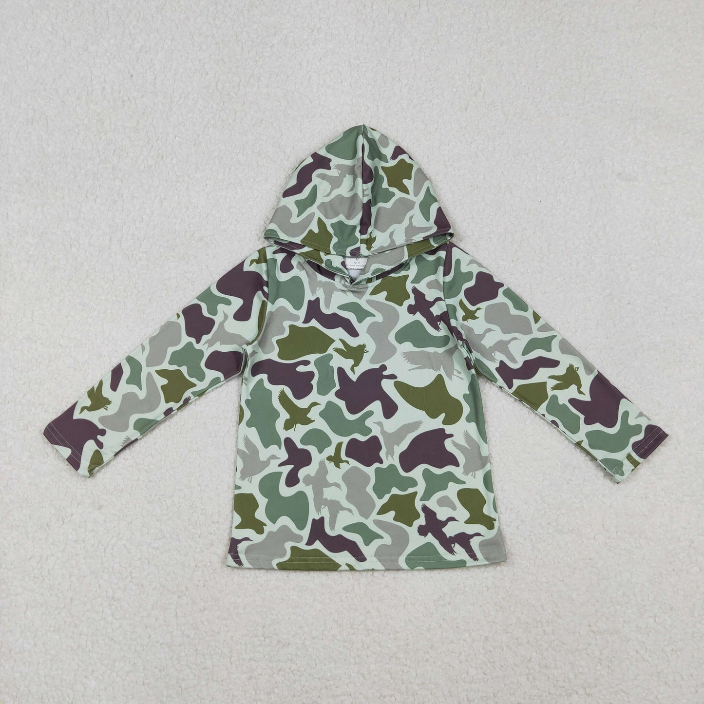 RTS NO MOQ(In Stock) BT1374 Duck camouflage green hooded long-sleeved top