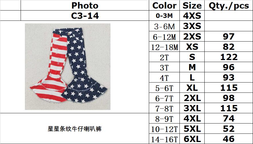 RTS NO MOQ ETA 5/7days arrived C3-14 Stars and Stripes Denim Flared Pants