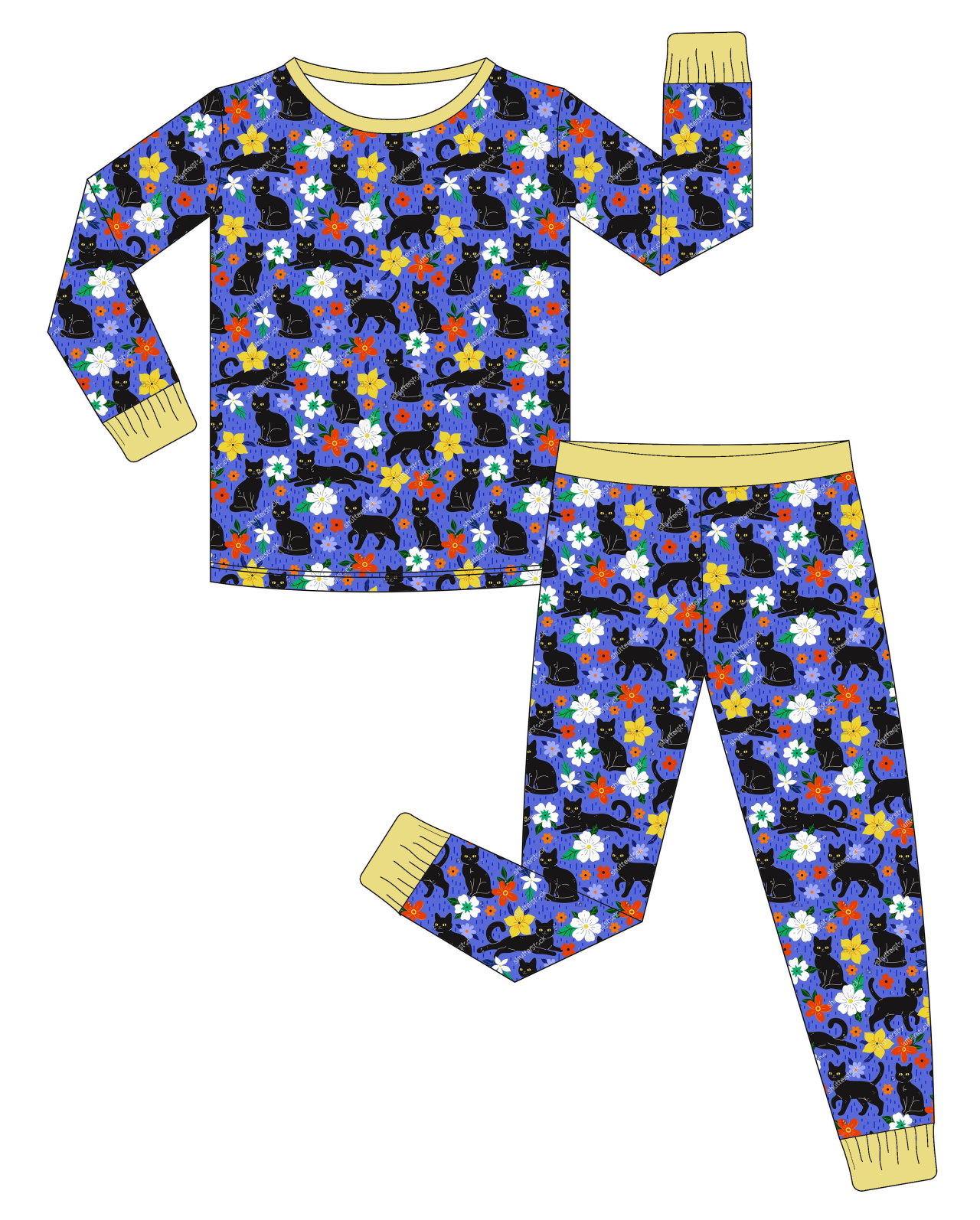 Custom moq 3 eta 6-8weeks Black cat flower blue pullover long suit