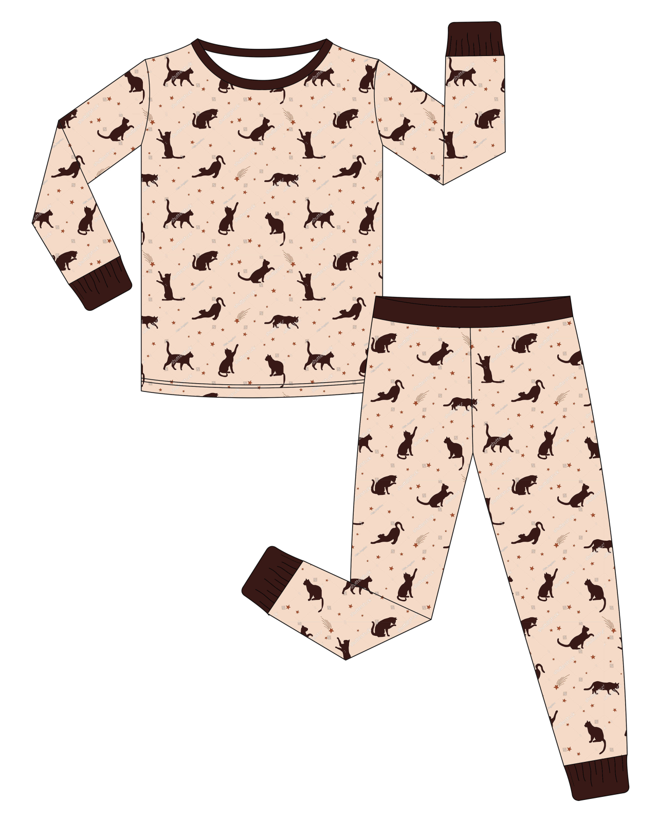 Custom moq 3 eta 6-8weeks Brown Kitten Lotus Root Pink Polka Dot Pullover Long Sleeve Suit