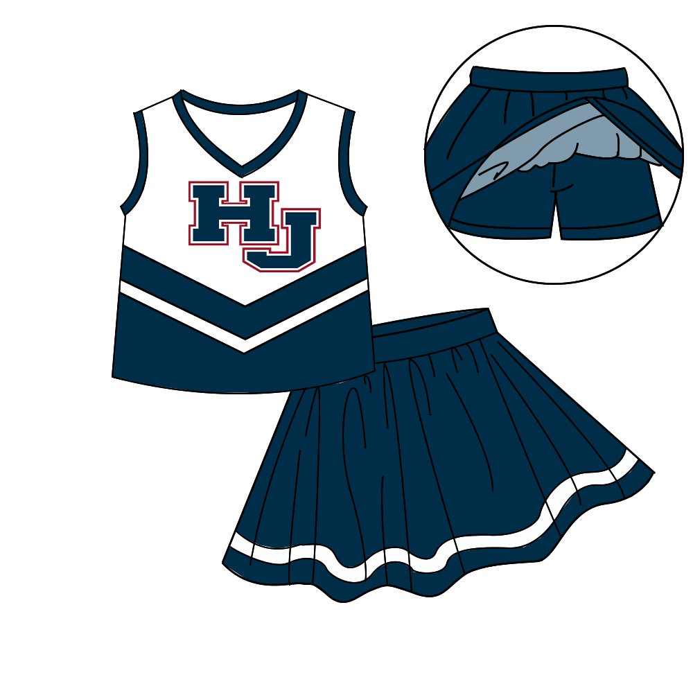 custom moq 5 mix size XY062603 Baby Girls Stripe Trim Vest Skort Team Athletic Set