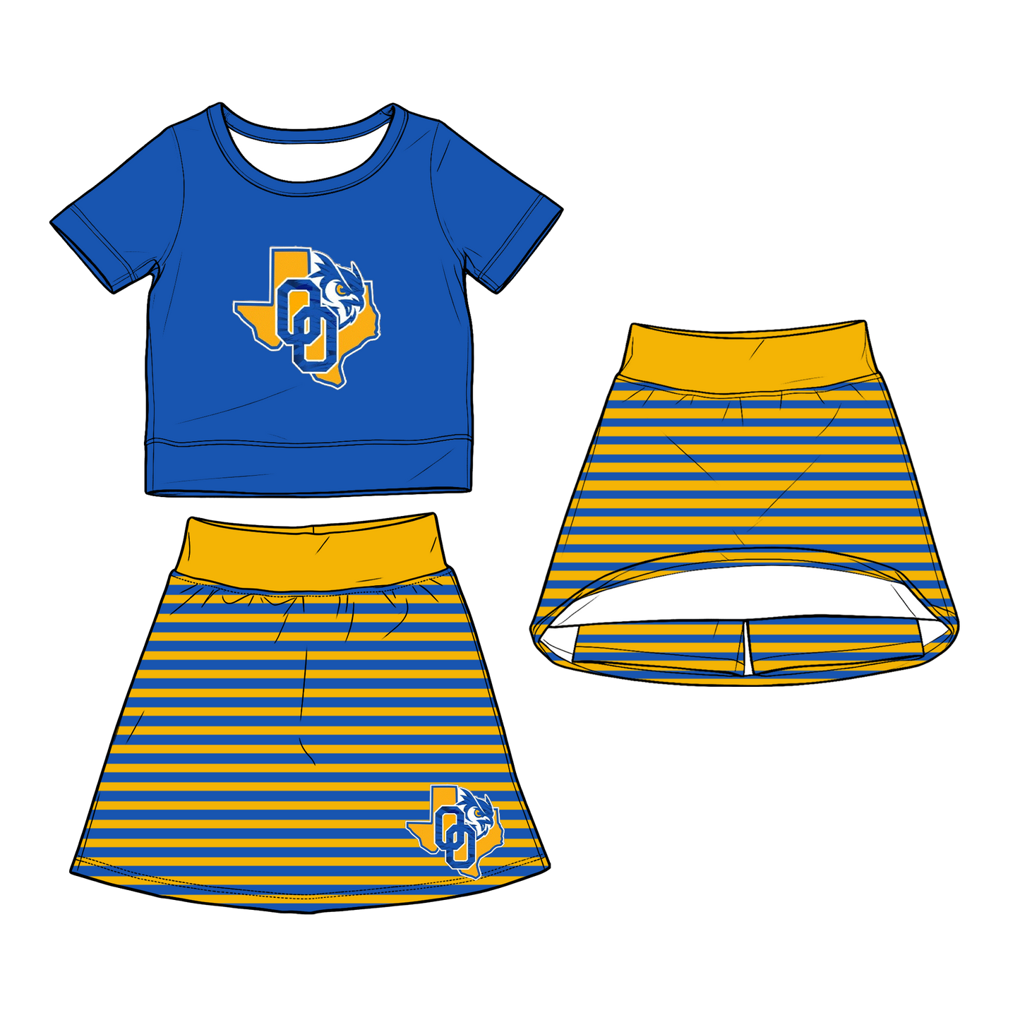 custom moq 5 mix size XY062703 Baby Girls Short Sleeve Top Striped Skirt Outfit Set