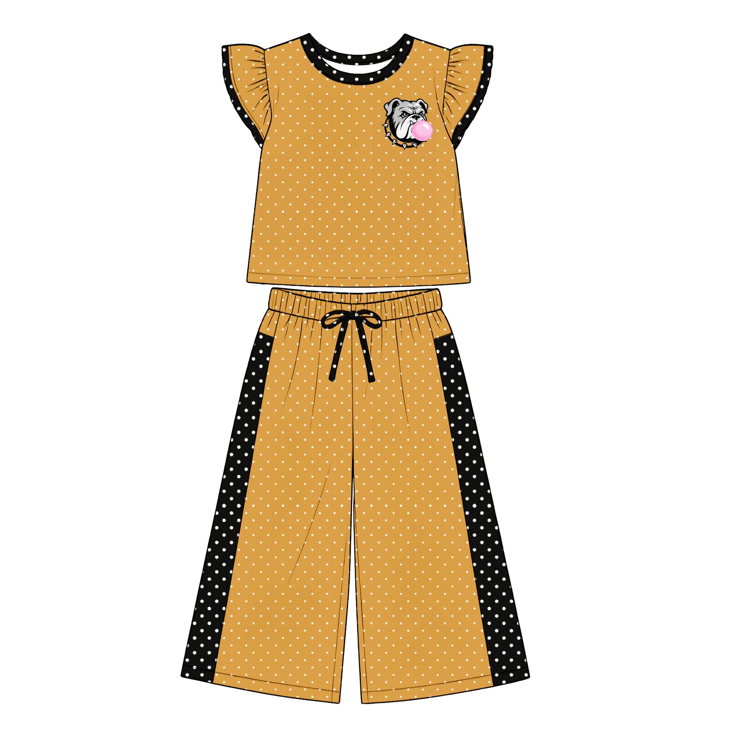 custom moq 5 mix size XY071703 Baby Girls Flutter Sleeve Top Bell Bottom Flare Pants Team Casual Clothes Set