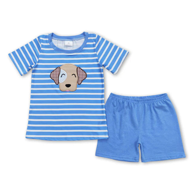 RTS NO MOQ Sibling Baby Boys Blue Stripes Dream Tee Shirts Tops Shorts Clothes Sets