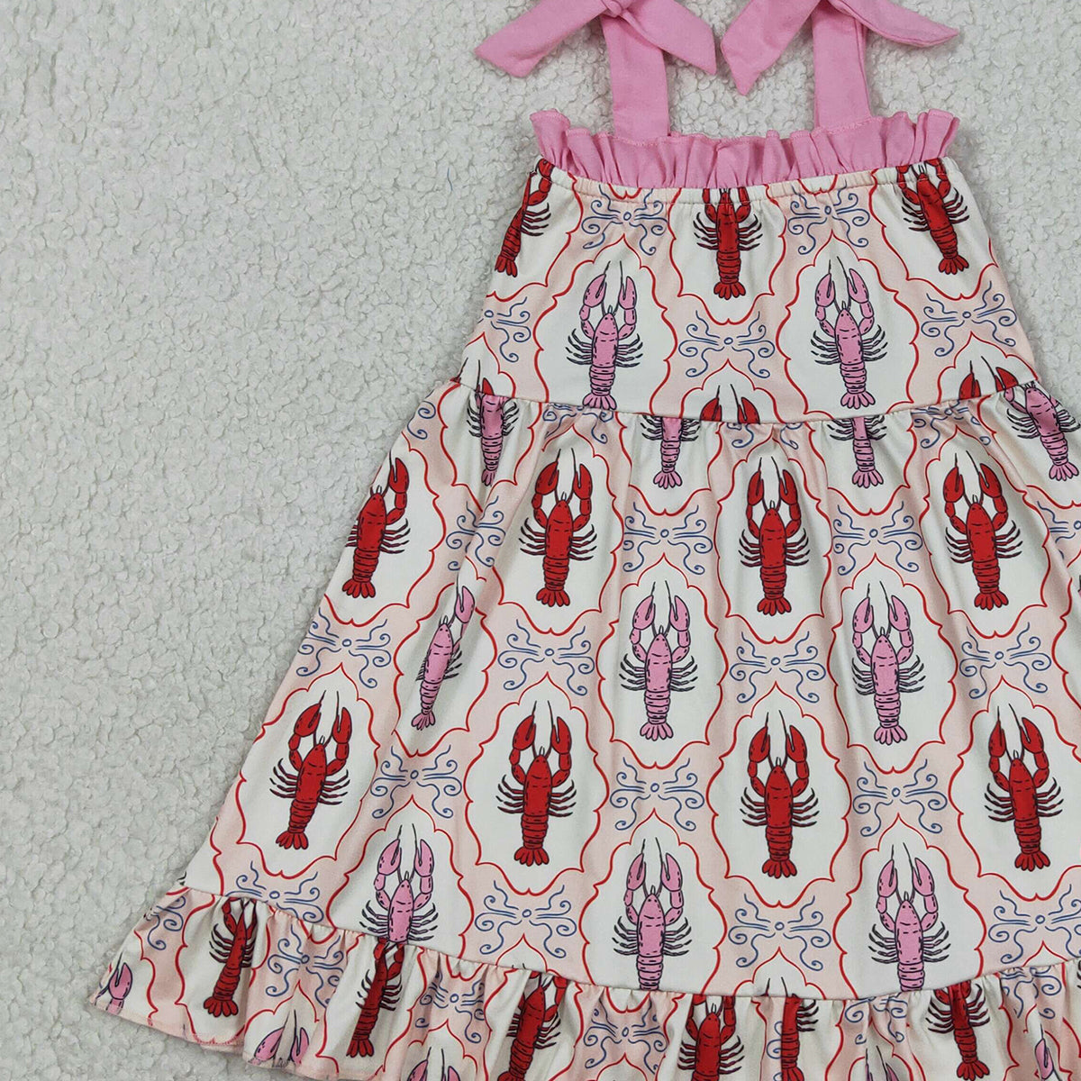 RTS NO MOQ GSD3730 Baby Girls Crayfish Checked Straps Knee-Length Ruffle Dress