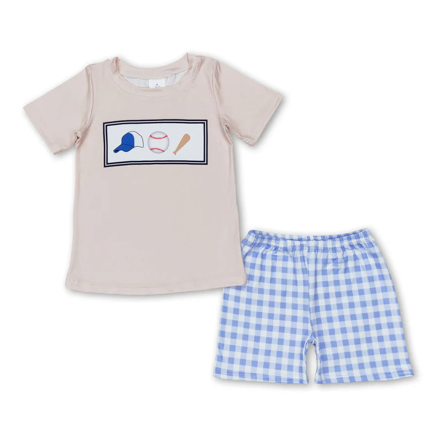 RTS NO MOQ Sibling Baby Boys Racing Cars Shirts Checkered Shorts Clothes Sets