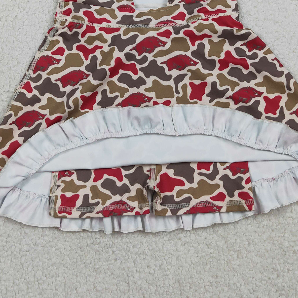 RTS NO MOQ Baby Girls Strap Camo Yoga Active Shorts Ruffle Knee Length Dresses
