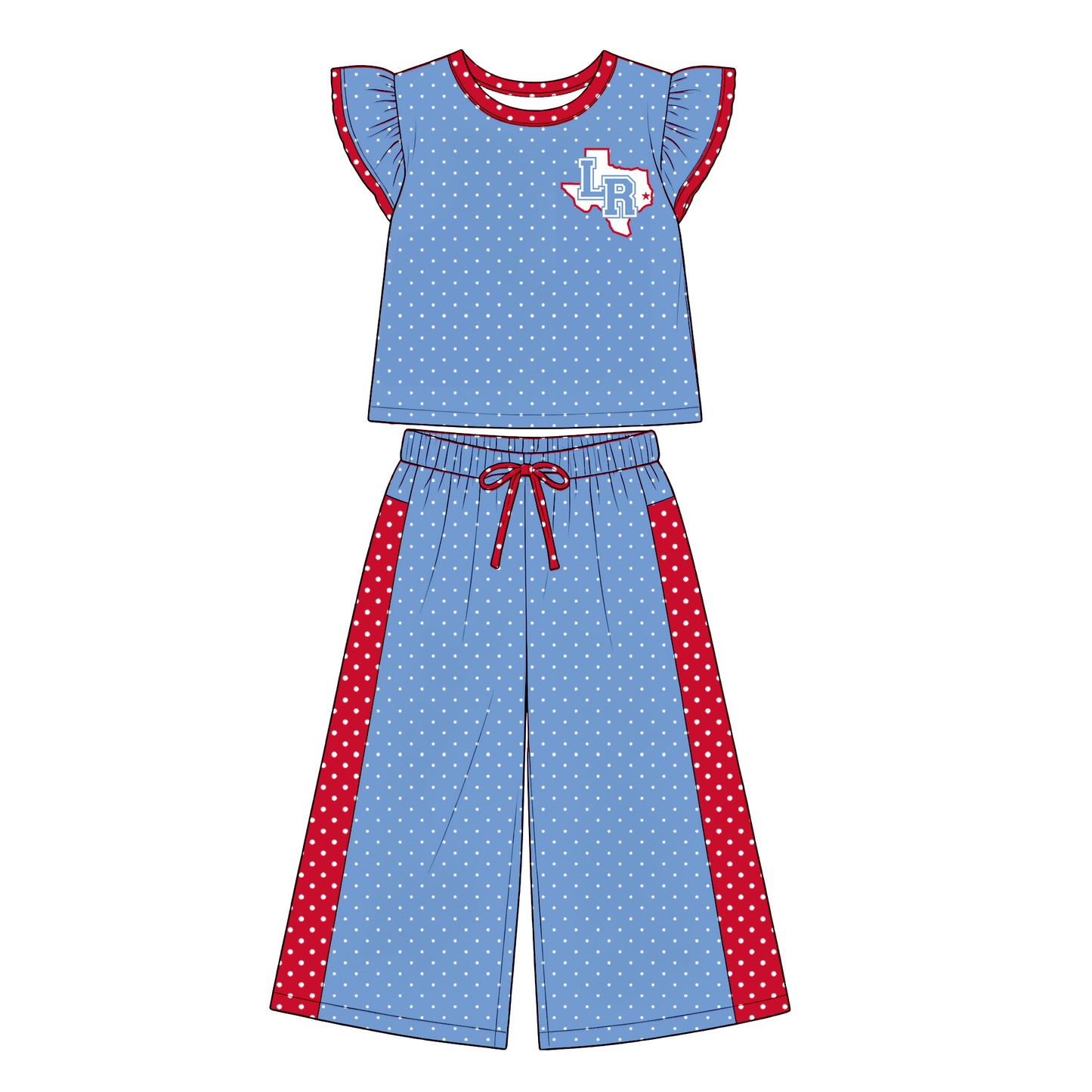 custom moq 5 mix size XY072303 Baby Girls Flutter Sleeve Polka Dots Top Pants Casual Team Clothes Set