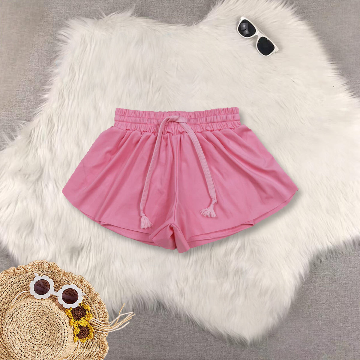 RTS NO MOQ Sibling baby girls clothes yoga Pure pink sleeveless short sets and Top and shorts