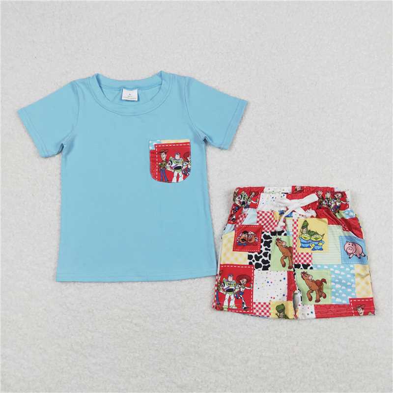 Cute Clothes BSSO0535 Blue plaid short-sleeved shirt and shorts set