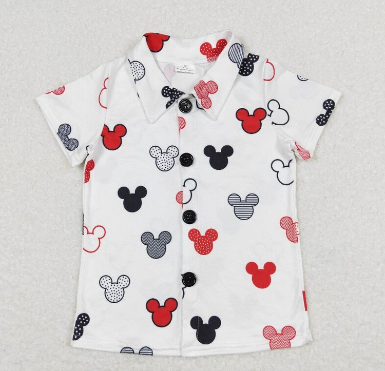 RTS NO MOQ(In Stock) BT0607 Mickey white button short-sleeved top