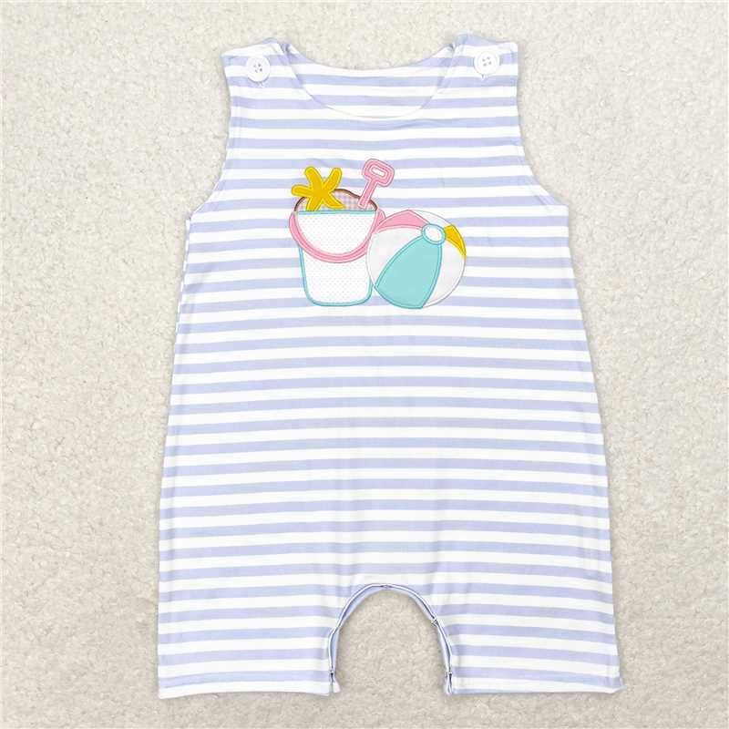RTS NO MOQ GSSO0600 SR1517 GT0568 Embroidered Beach Bucket-Beach Ball Striped Sleeveless Top & Short Sleeve Shorts Set & Crawling Suit
