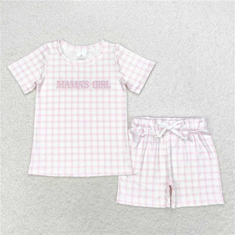 RTS NO MOQ Letter Plaid Boys and Girls Short Sleeve Shorts Set & Thong Set