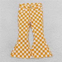 RTS NO MOQ Sibling Baby Girls Checkered Denim Adjustble Waistband Jeans Pants