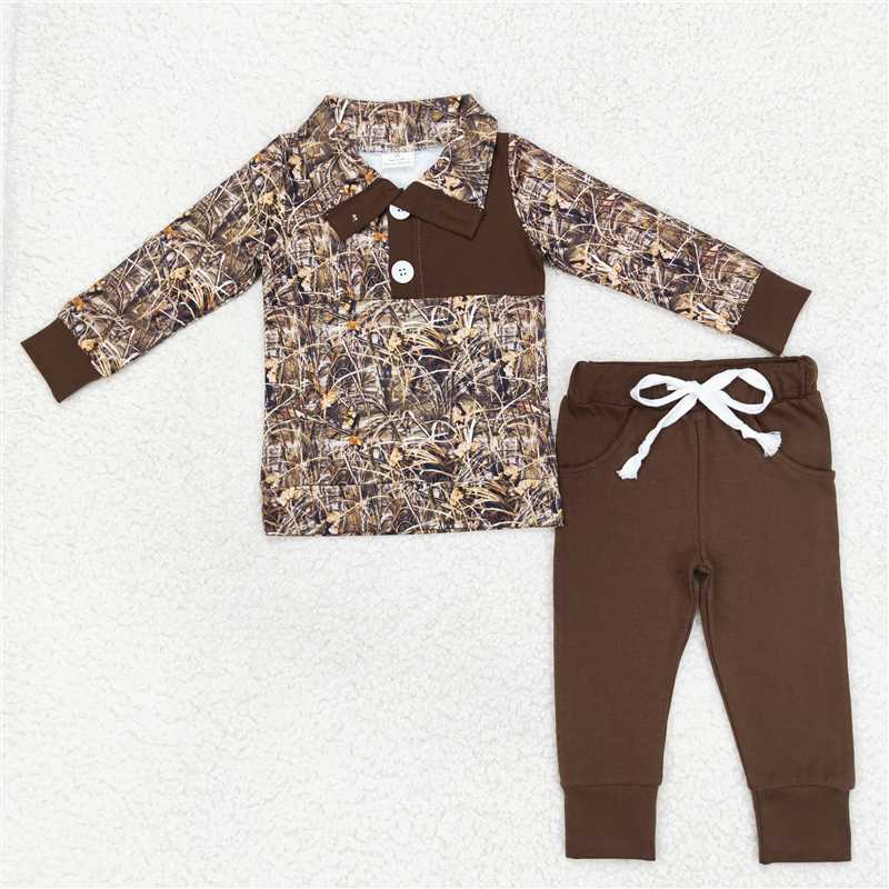 RTS NO MOQ BLP0492 BLP0495 Dead Leaf Camouflage Button Pullover Long Sleeve Suit