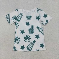 RTS NO MOQ Sibling Baby Girls Short Sleeves Dark Red Cheer Stars Team Tee Shirts Tops